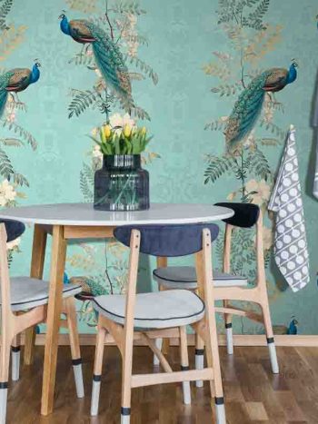 טפט Chinoiserie Peacock Flowers – Teal