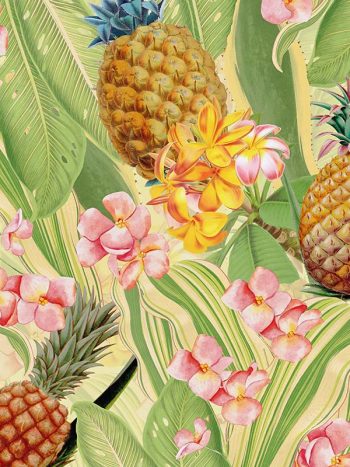 טפט אננסים Tropical Leaves Pineapples and Plumeria Flowers – Soft