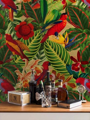 טפט Tropical Jungle with Red Parrots