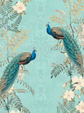 Chinoiserie Peacock Flowers – Teal