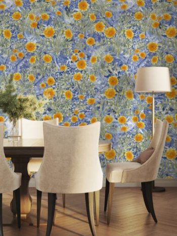 Marigold Blooms on Blue Delft