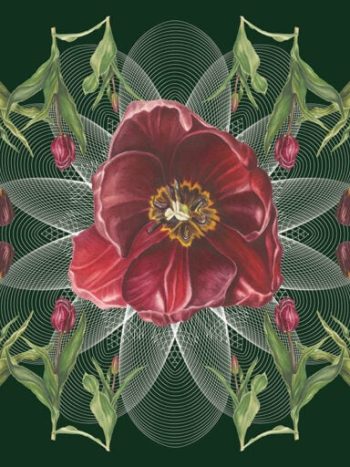 Tulip Geo Botanical Mural Forest Green