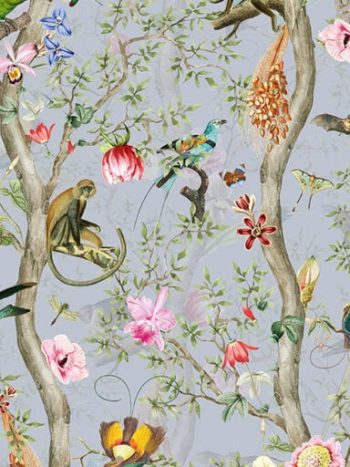 Vintage Birds and Monkeys Chinoiserie Lilac