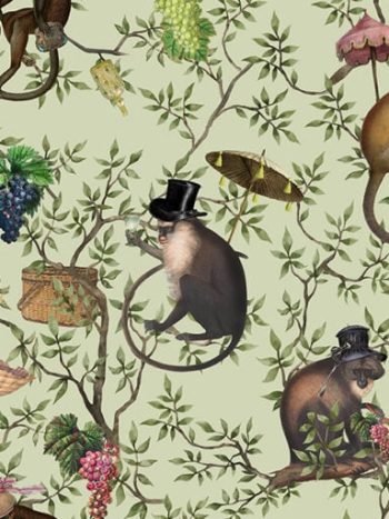 Vintage Monkey Party Chinoiserie Green