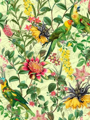 Vintage Parrot Exotic Flower Jungle – Green