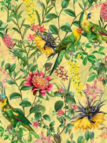 Vintage Parrot Exotic Flower Jungle – Yellow