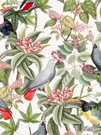 Vintage Parrots and Toucan Jungle White