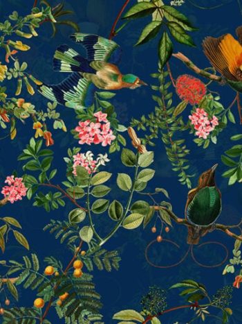 Vintage Tropical Birds Jungle Navy