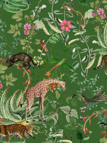 Vintage Wild Animals Jungle Green