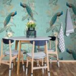 ⁦Chinoiserie Peacock Flowers – Teal⁩ – תמונה ⁦2⁩